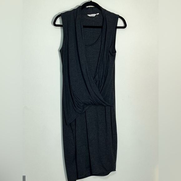 Athleta Dresses & Skirts - Athleta Draped Ruched Faux Wrap Dress Gray Medium Brand
